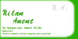 milan ament business card