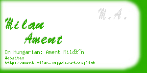 milan ament business card